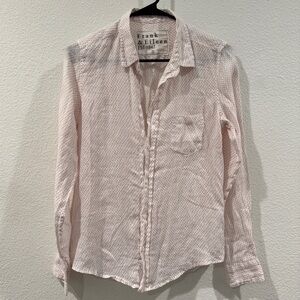 Frank & Eileen Barry 100% Linen White Red Numbers Math Tailored Button Shirt S